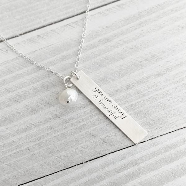"You are Strong and Beautiful" Vertical Bar Necklace