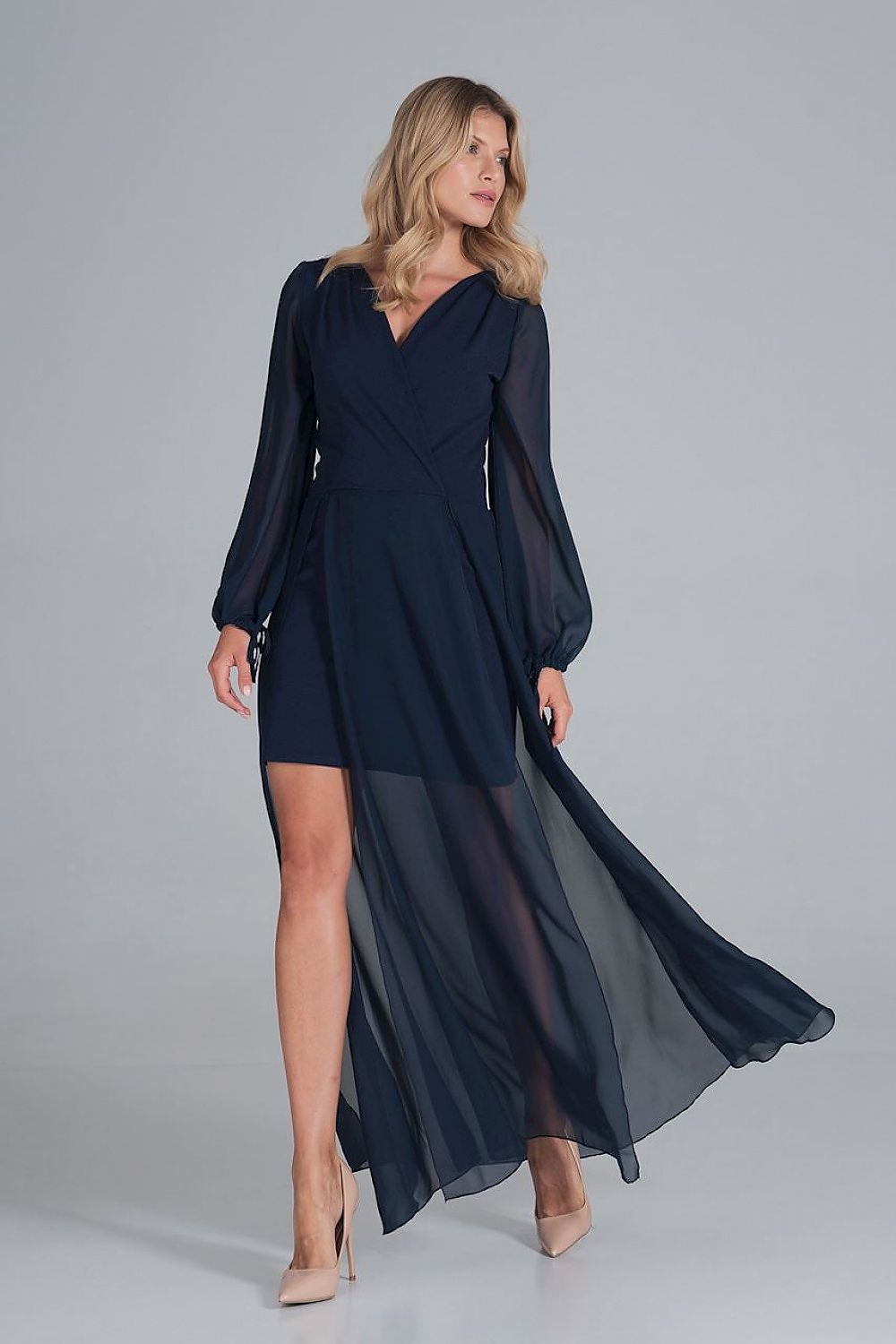 Navy Blue Long Sleeve Maxi Dress