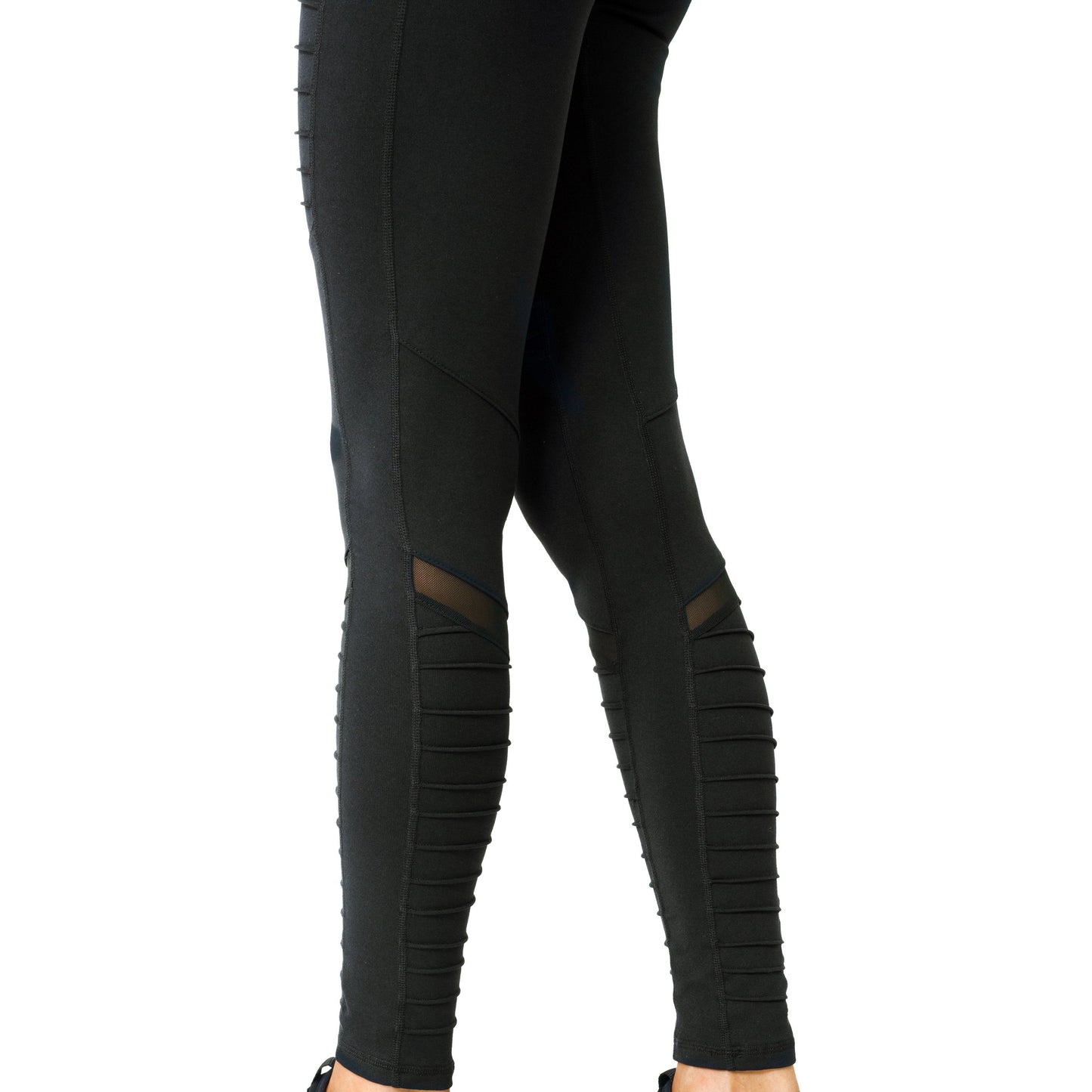 Athletique Low-Waisted Ribbed Leggings With Hidden Pocket and Mesh Panels - Black