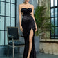 Black Sequin Strapless Gown