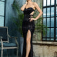 Black Sequin Strapless Gown
